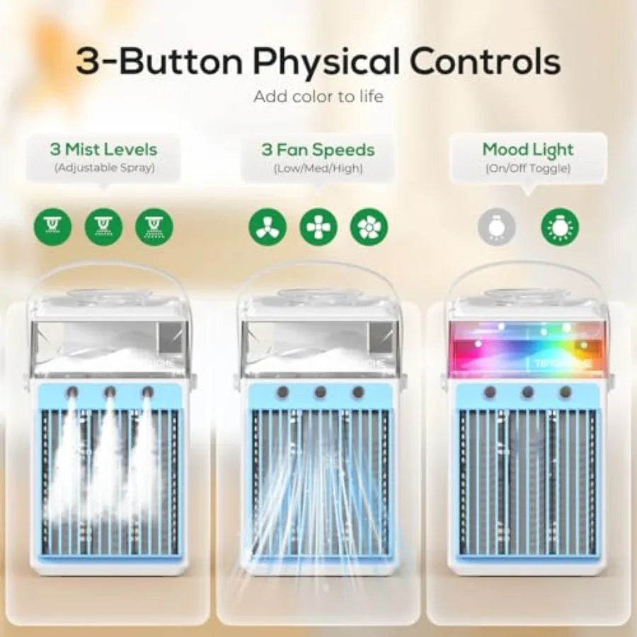 Portable Air Conditioners, 4-IN-1 Evaporative Air Cooler with App Control, 800ml Water Tank, Rechargeable Mini Air Conditioner,