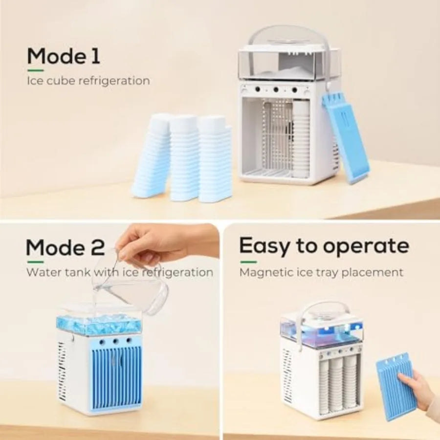 Portable Air Conditioners, 4-IN-1 Evaporative Air Cooler with App Control, 800ml Water Tank, Rechargeable Mini Air Conditioner,
