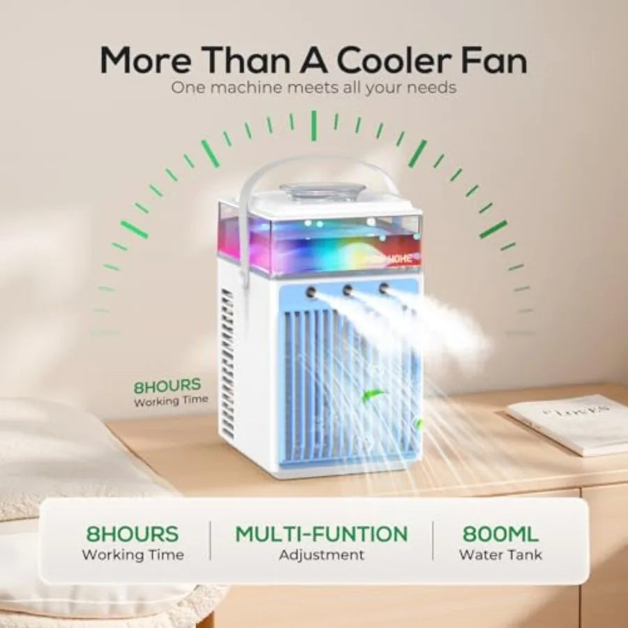 Portable Air Conditioners, 4-IN-1 Evaporative Air Cooler with App Control, 800ml Water Tank, Rechargeable Mini Air Conditioner,